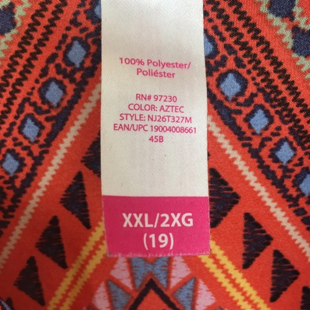 Women’s Colorful Multi Print Tunic/Top Dress Boho Orange Chevron Ladies Size XXL